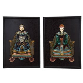 Pair of Chinese Inlaid Soapstone Ancestor Plaques, No Reserve