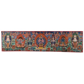 Tibetan Canvas Thangka with Varied Buddhist Iconography