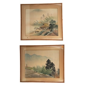 Two Signed Japanese Landscape Watercolors on Silk, No Reserve