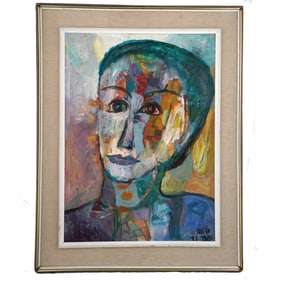 Signed, Israeli Acrylic on Board Profile of a Woman, No Reserve