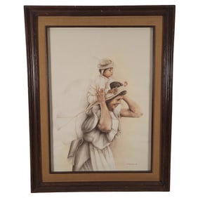 MT Hernandez, Tribal Mother and Child, Lithograph on Paper, No reserve