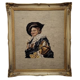Framed Needlepoint of "The Laughing Cavalier" by Franz Hals, No Reserve