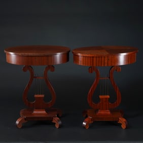 Pair of American Mahogany Parlor Tables with Lyre Bases