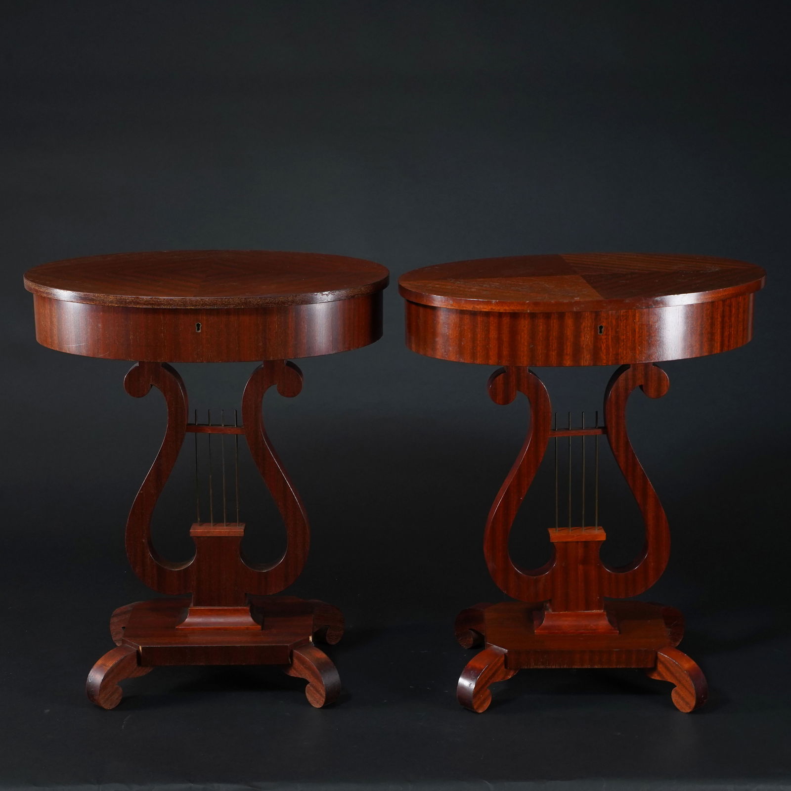 Pair of American Mahogany Parlor Tables with Lyre Bases (1 of 4)