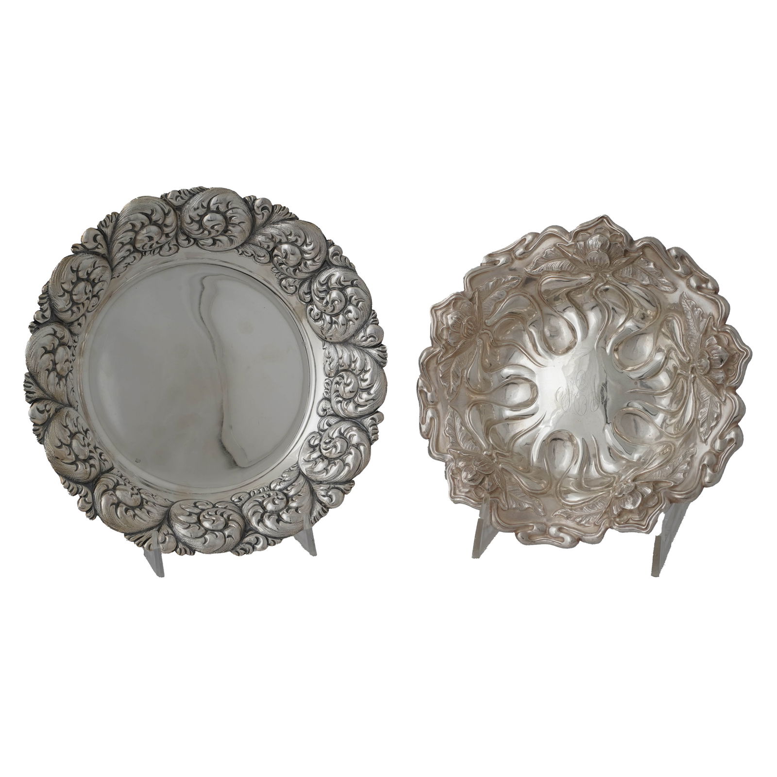 Lot of Two Sterling Dishes with Repousse-Work (1 of 4)