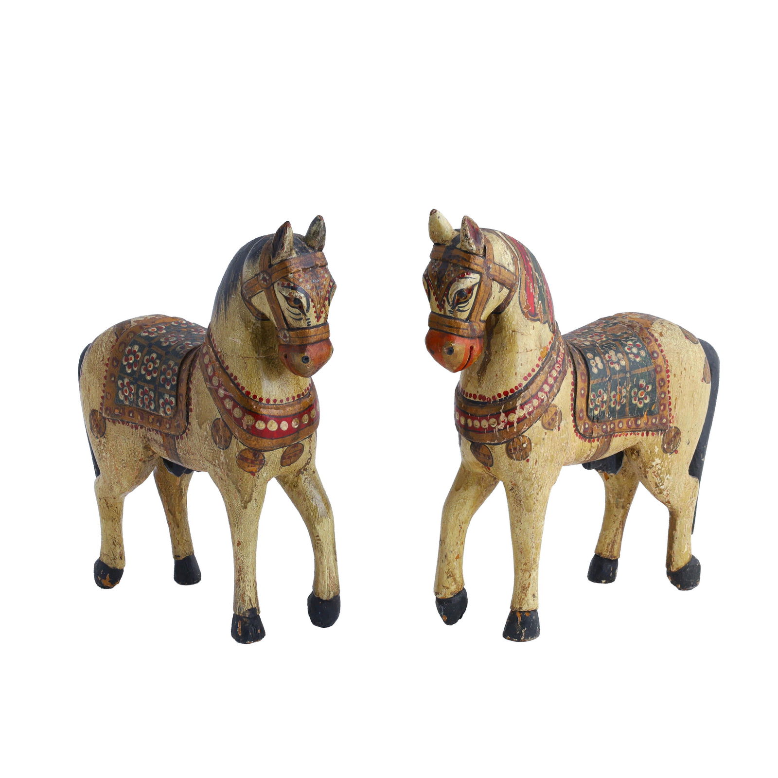 Pair of Indian Painted Wood Ghodi Horses (1 of 4)