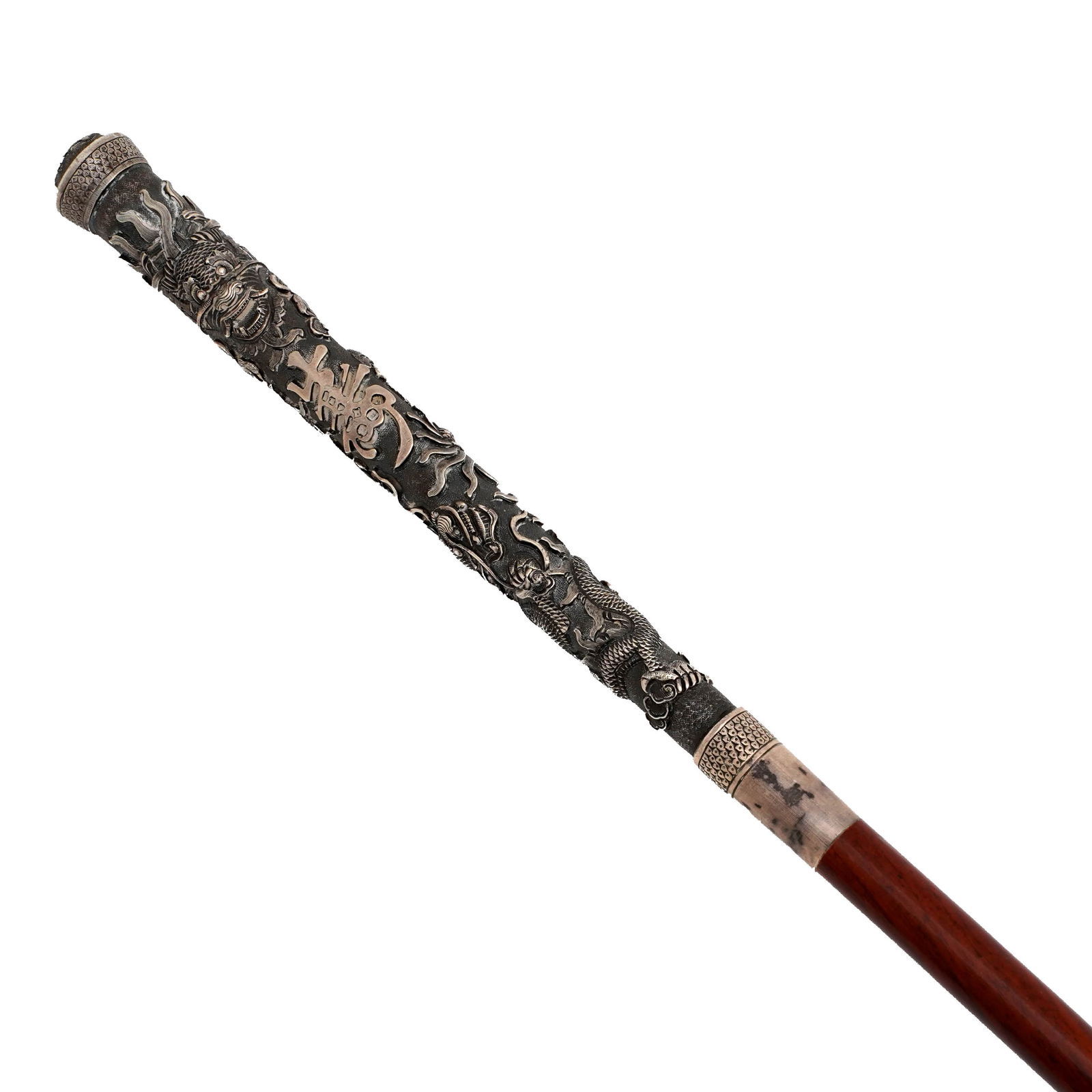 Chinese Wood Cane with Silver Handle (1 of 5)