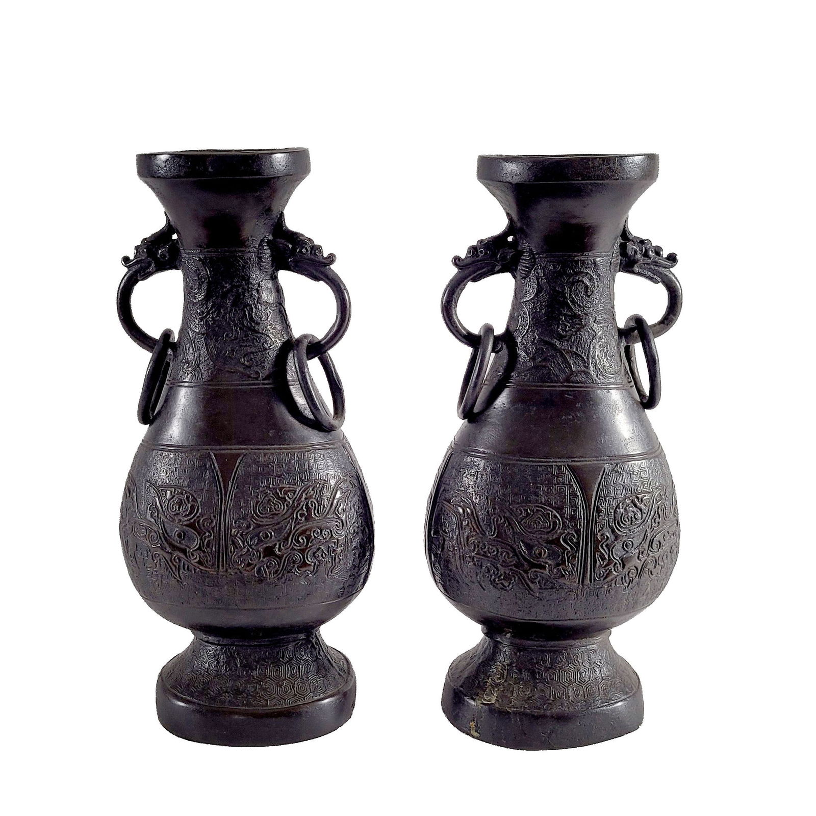 Pair of Chinese Taotie Bronze Vases (1 of 4)