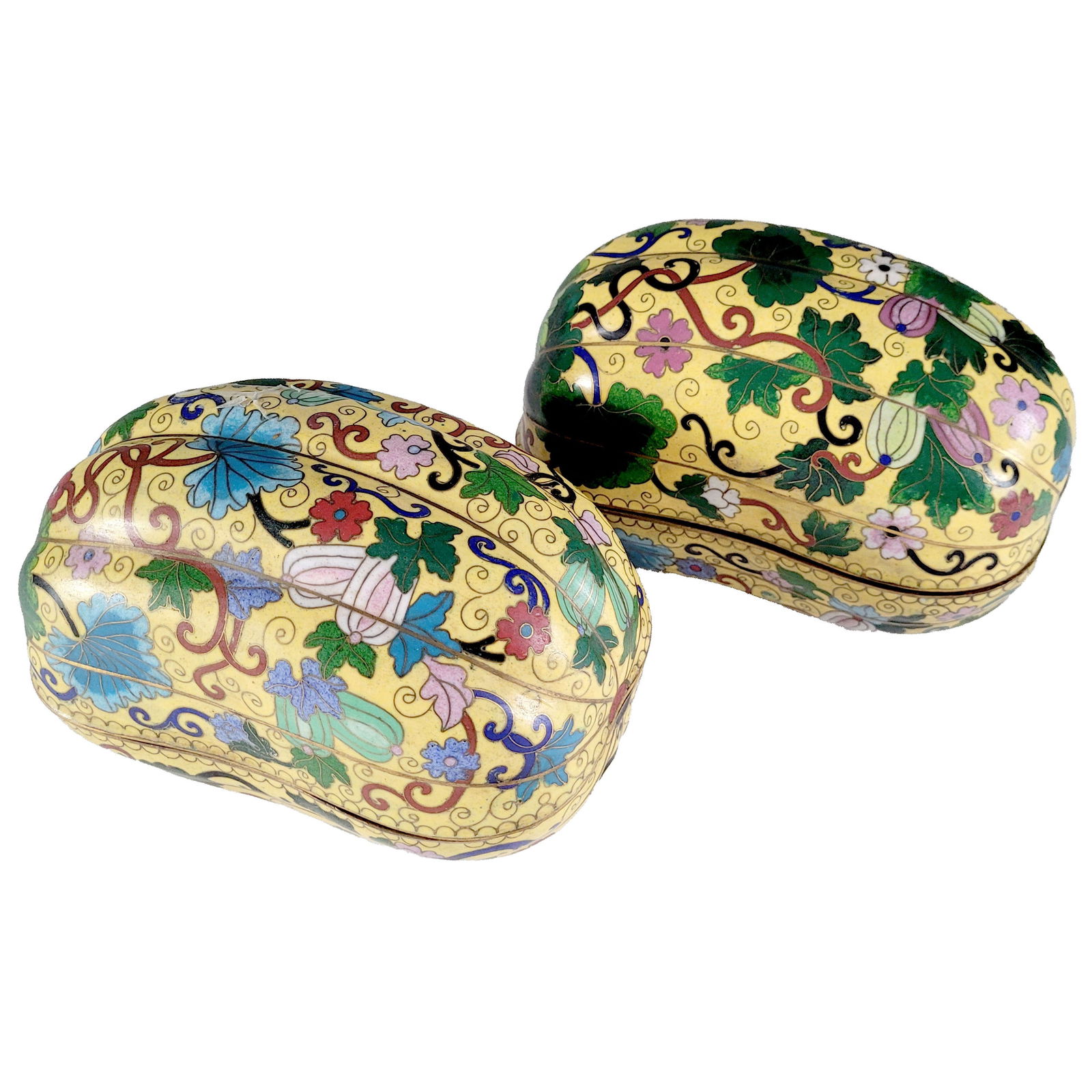 Pair of Chinese Cloissone Brass Cabbage Boxes (1 of 4)