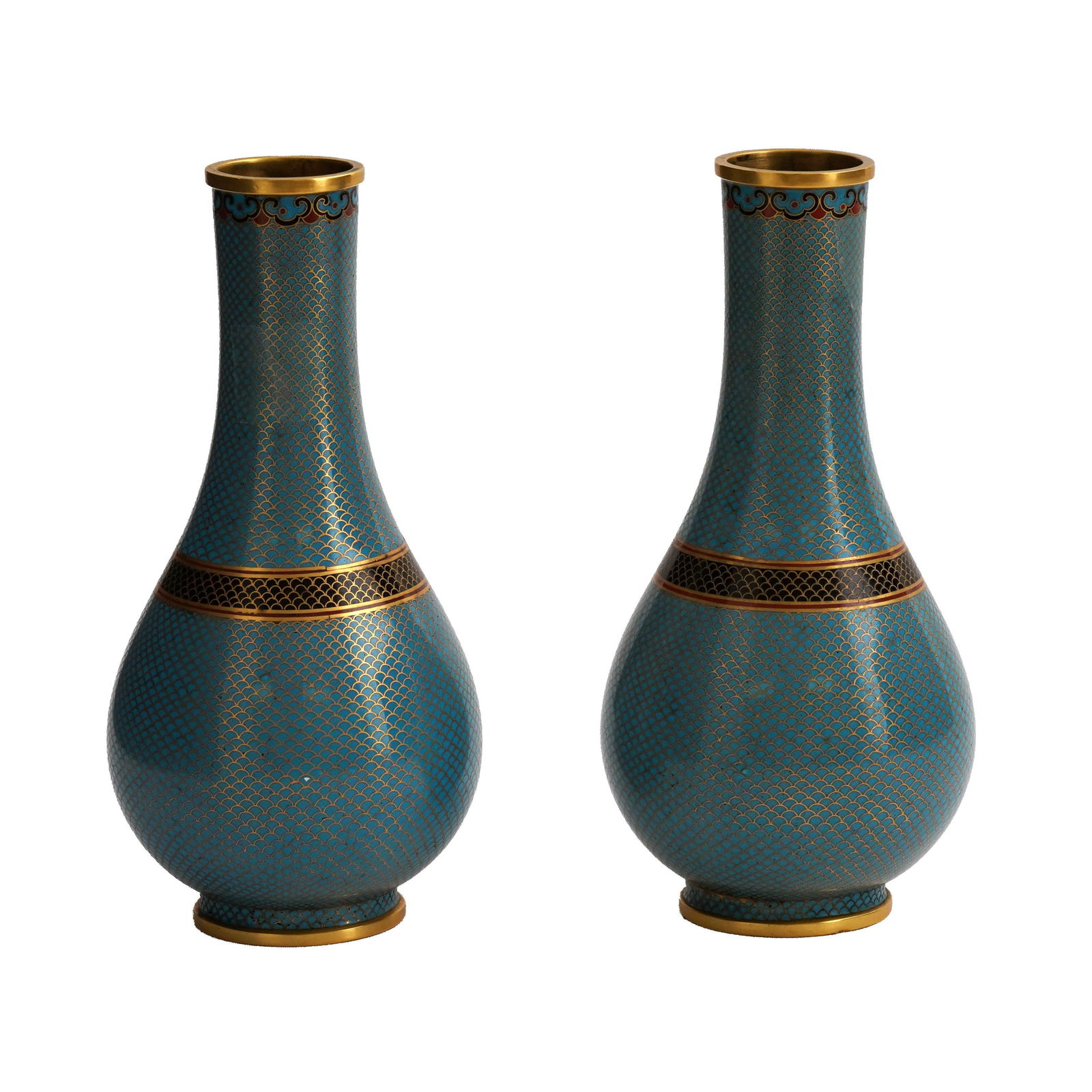 Pair of Chinese Enamel on Brass Cloisonne Miniature Vases (1 of 3)