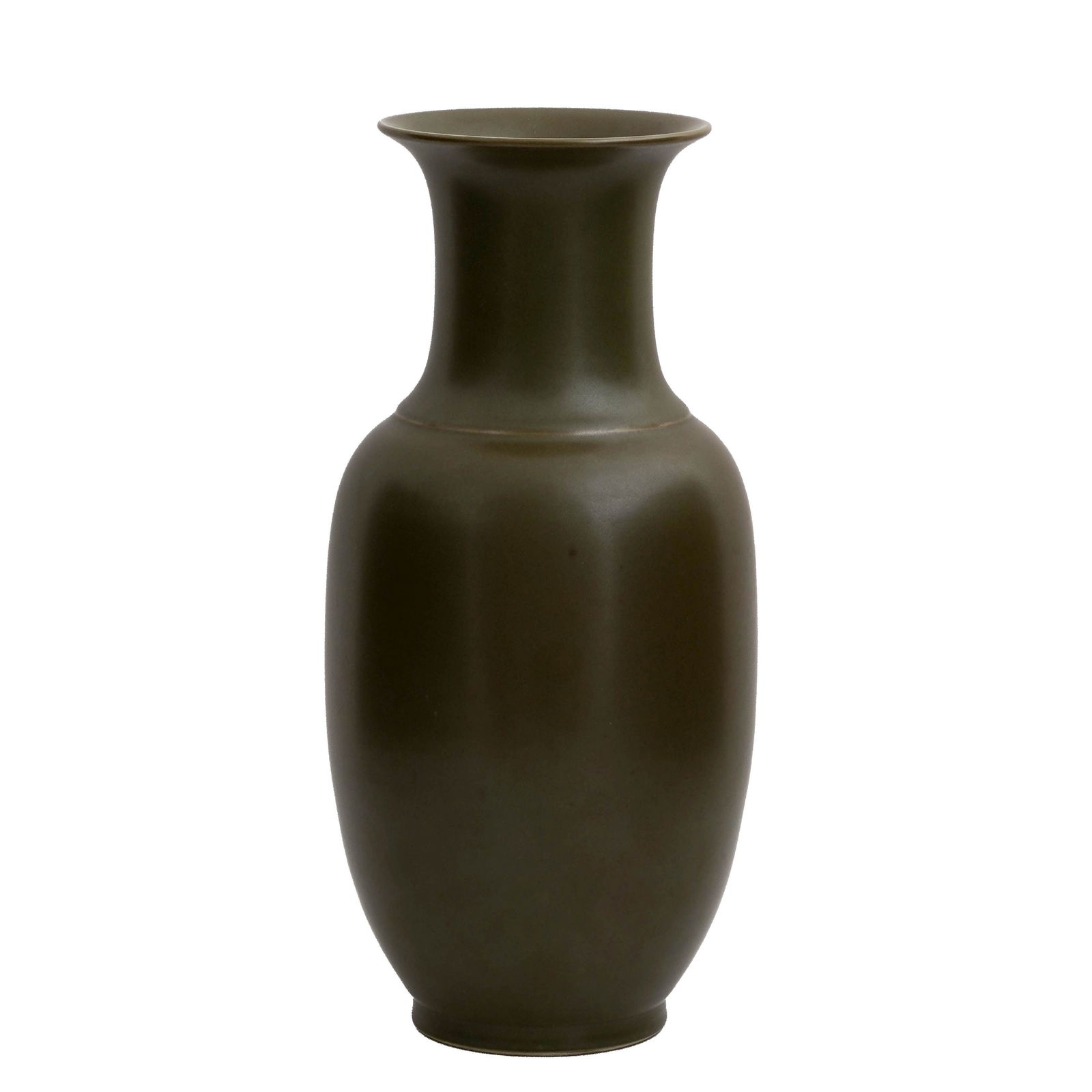 Chinese Tea Dust Glaze Porcelain Vase: Chinese tea dust glaze porcelain vase. Makers mark on bottom. Dimensions: 14 x 6 1/2 inches.