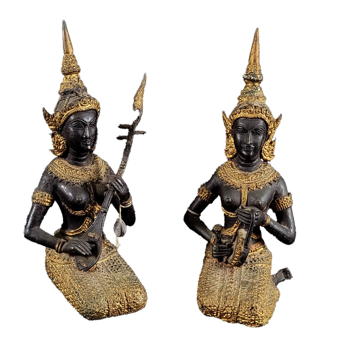 Pair of Thai Gilded Bronze Thepphanom Angel Figures (1 of 3)