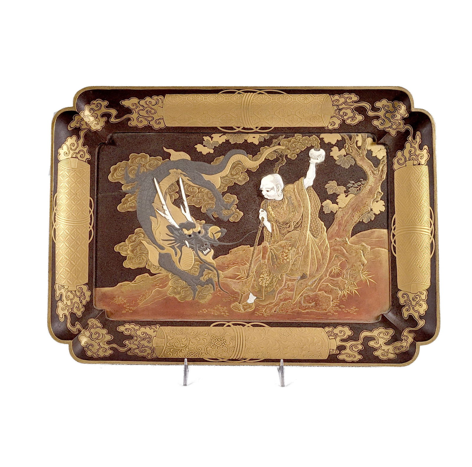 Japanese Lacquered Tray Depicting Buddhist Disciple (1 of 3)