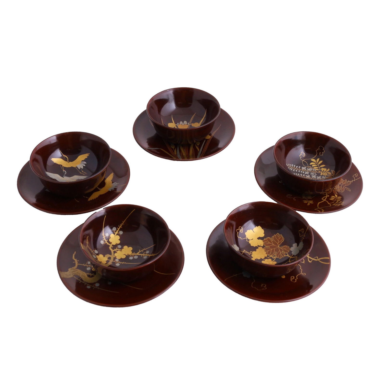 Set of Five Japanese Lacquer Bowls with Plates (1 of 5)