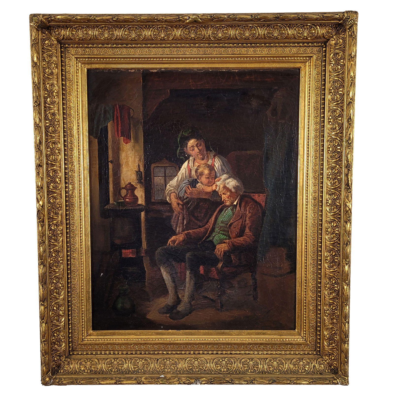 Curt de Brevio, European Reproduction of Grandpa Waking, Oil on Canvas (1 of 2)