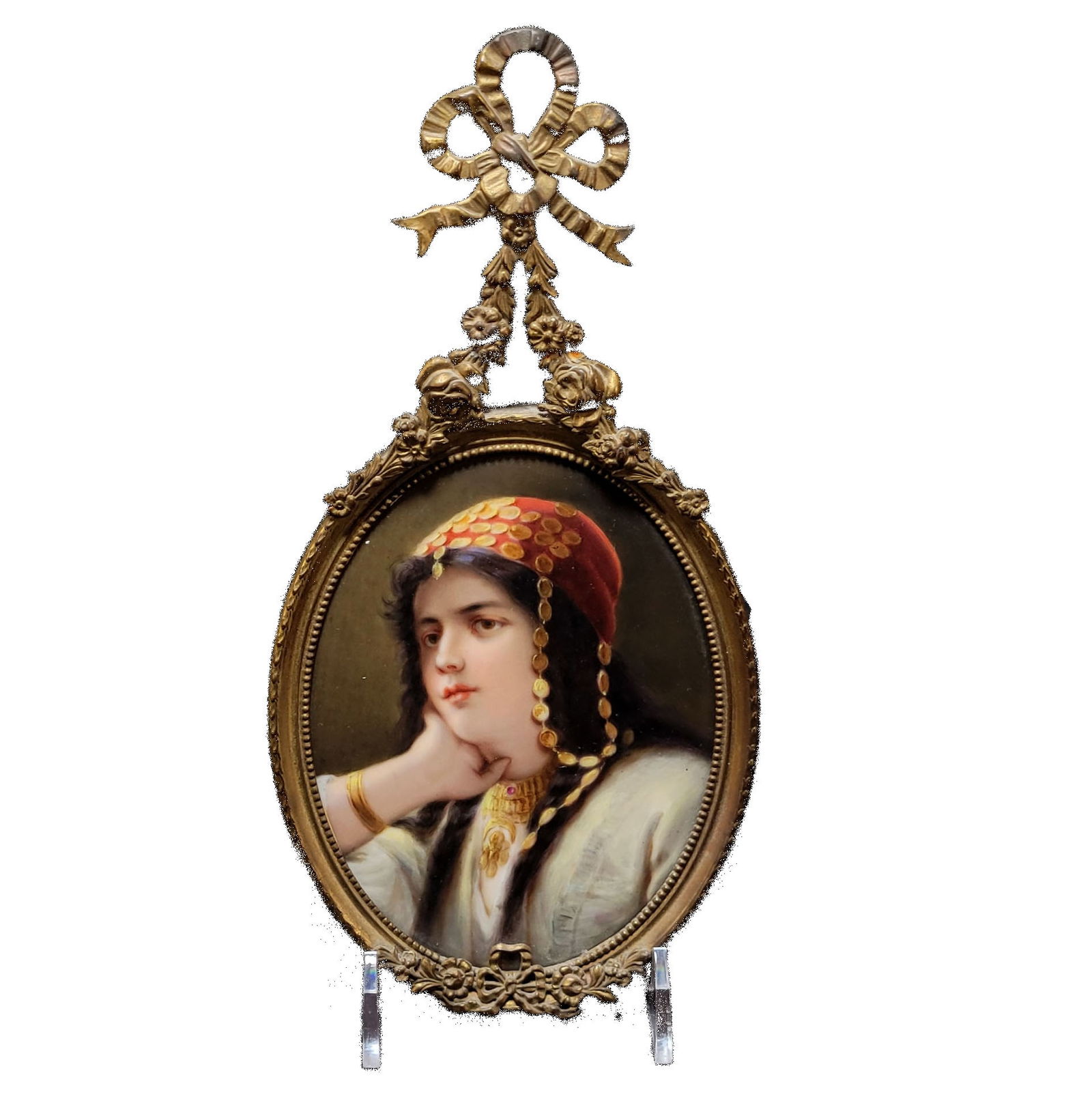 German Oil on Porcelain Miniature Painting Reproduction of L'Odalisque (1 of 2)