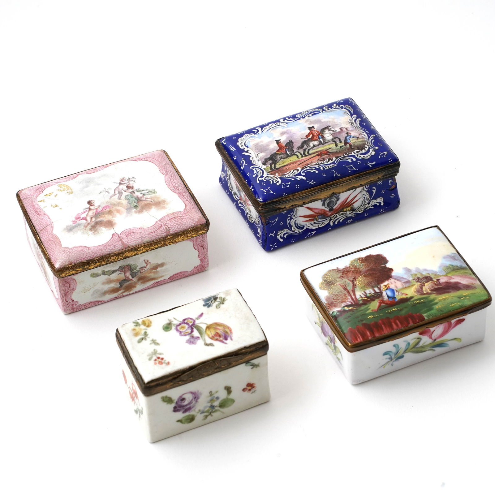 Lot of Four French Enameled Table Boxes (1 of 2)