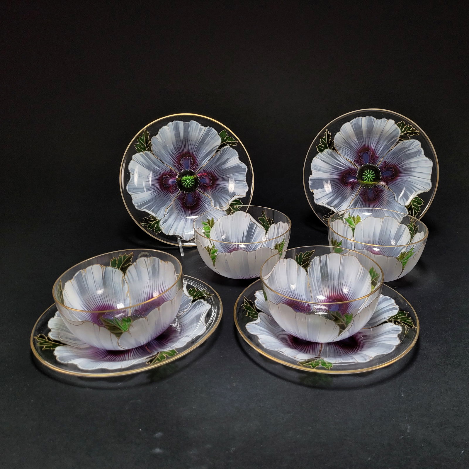 Four Austrian Meyers Neff Glass Bowls & Underplate Sets (1 of 3)