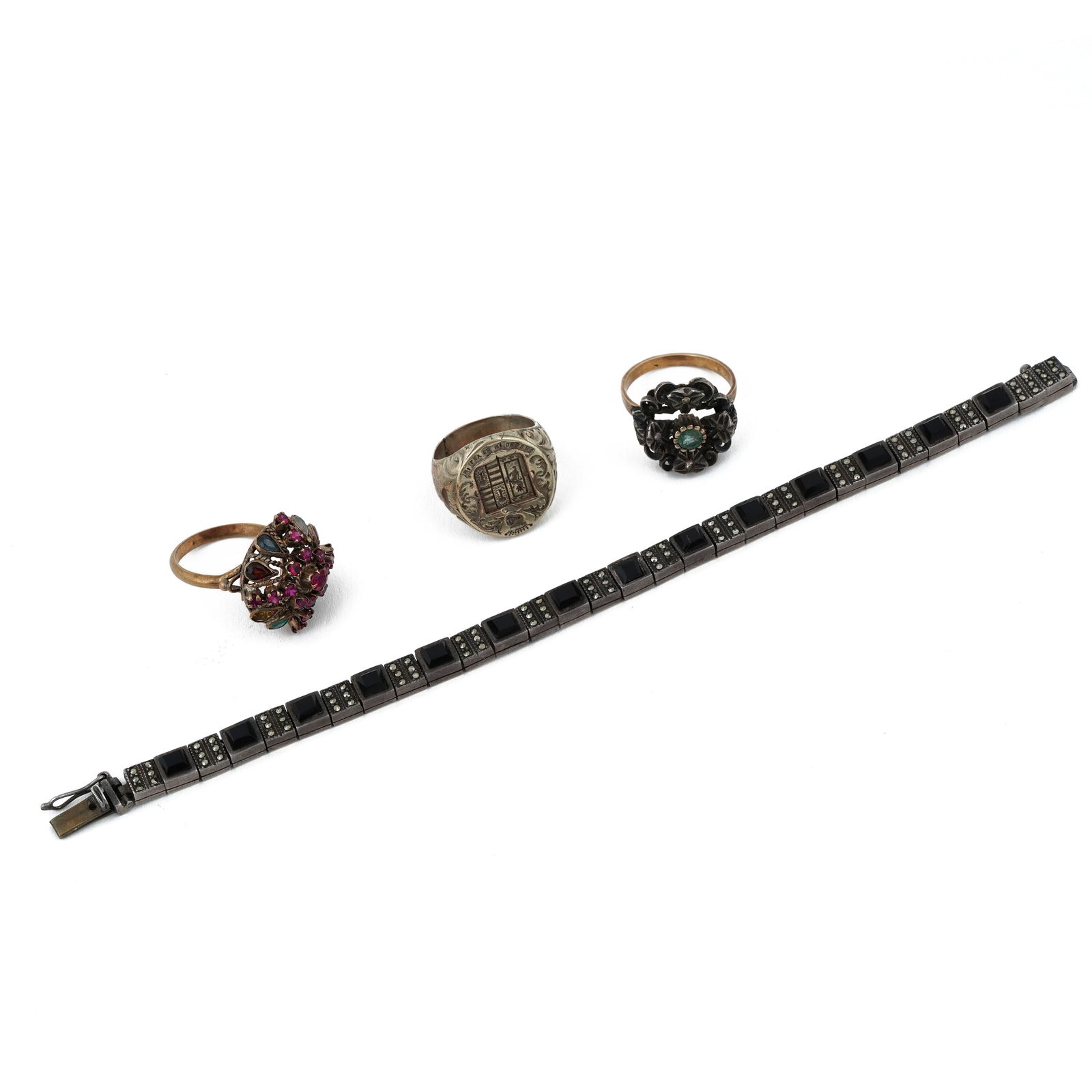 Lot of Three Gold and Silver Rings and Sterling Bracelet (1 of 9)