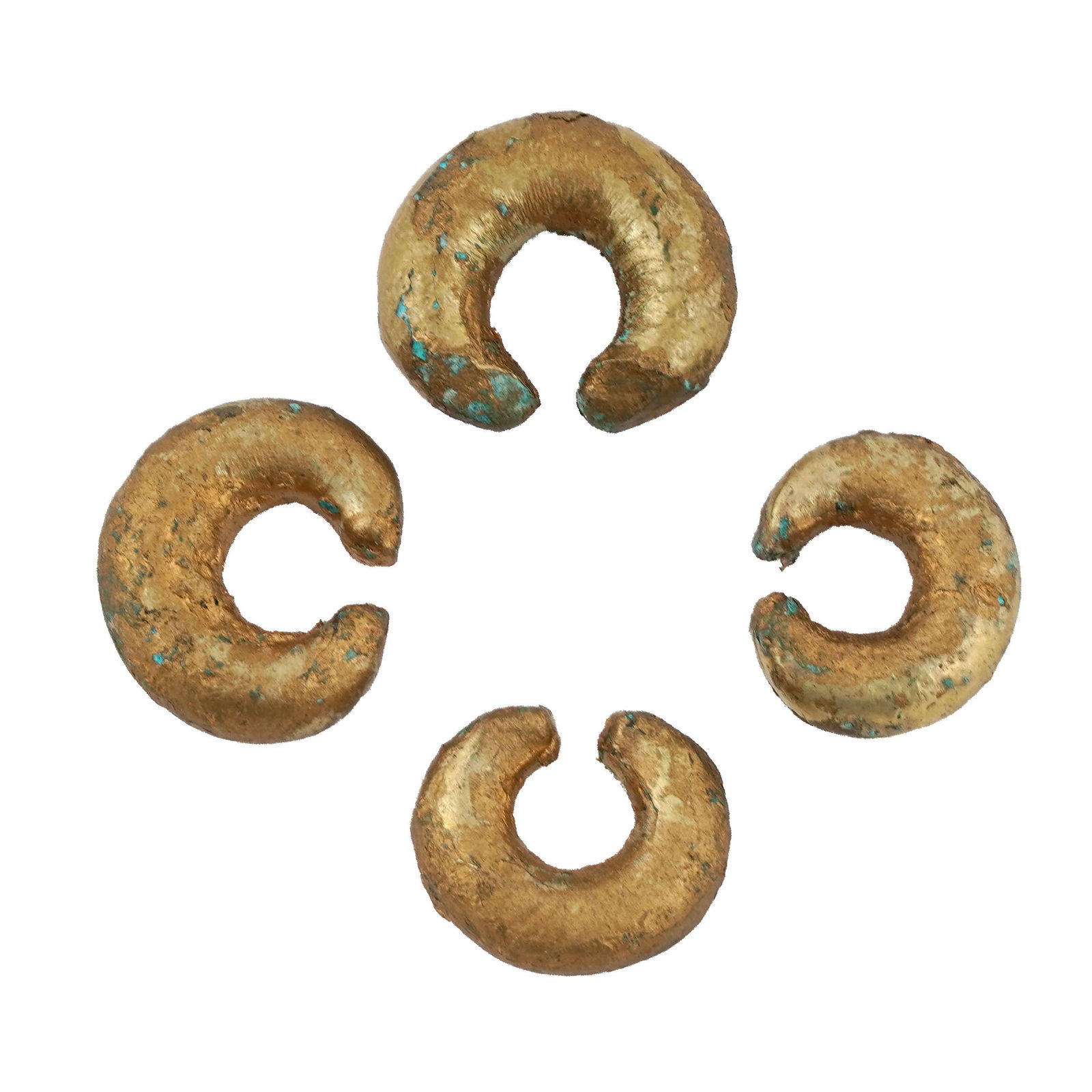 Lot of Four Pre-Columbian Gilded Bronze Nose Rings (1 of 2)