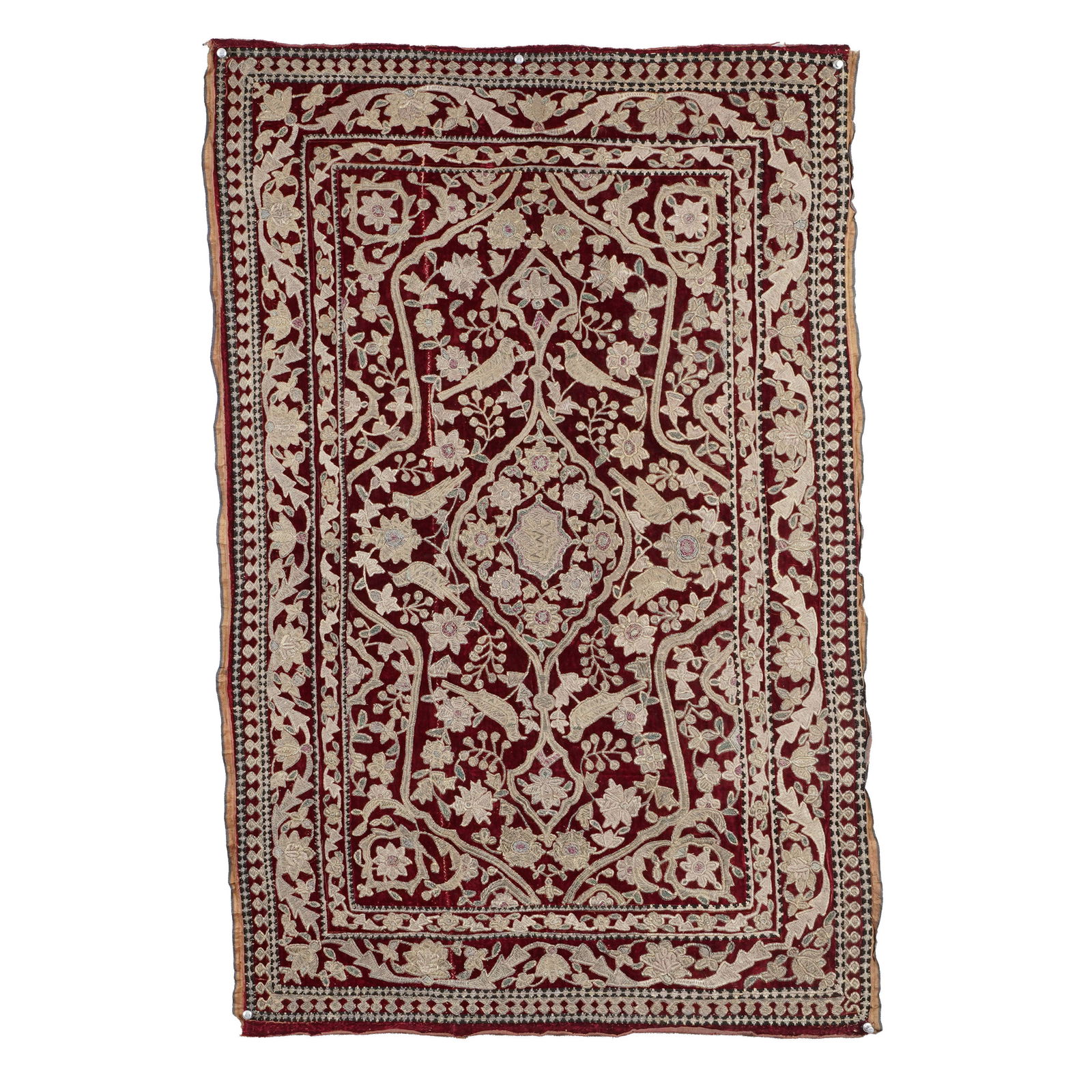 Persian Silk Panel with Silver Metallic Embroidery (1 of 5)