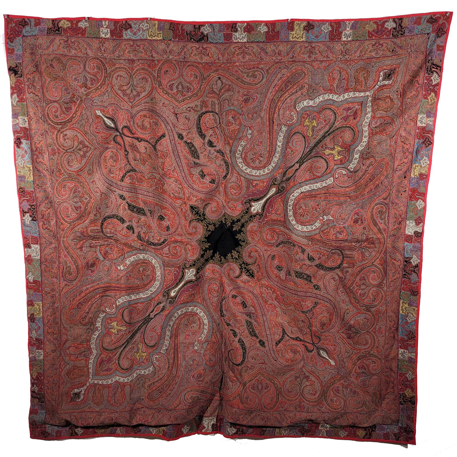 Square Kashmiri Shawl with Center Black Medallion (1 of 2)