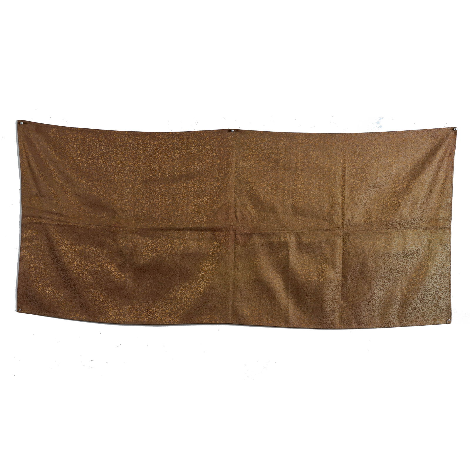 Chinese Silk and Gold Metallic Brocaded Table Cover: Chinese silk and gold metallic brocaded table cover. The piece is an artisanal composite. One side is a mid 19th century mustard yellow silk panel with cloud motifs. The other side has fine gold metal