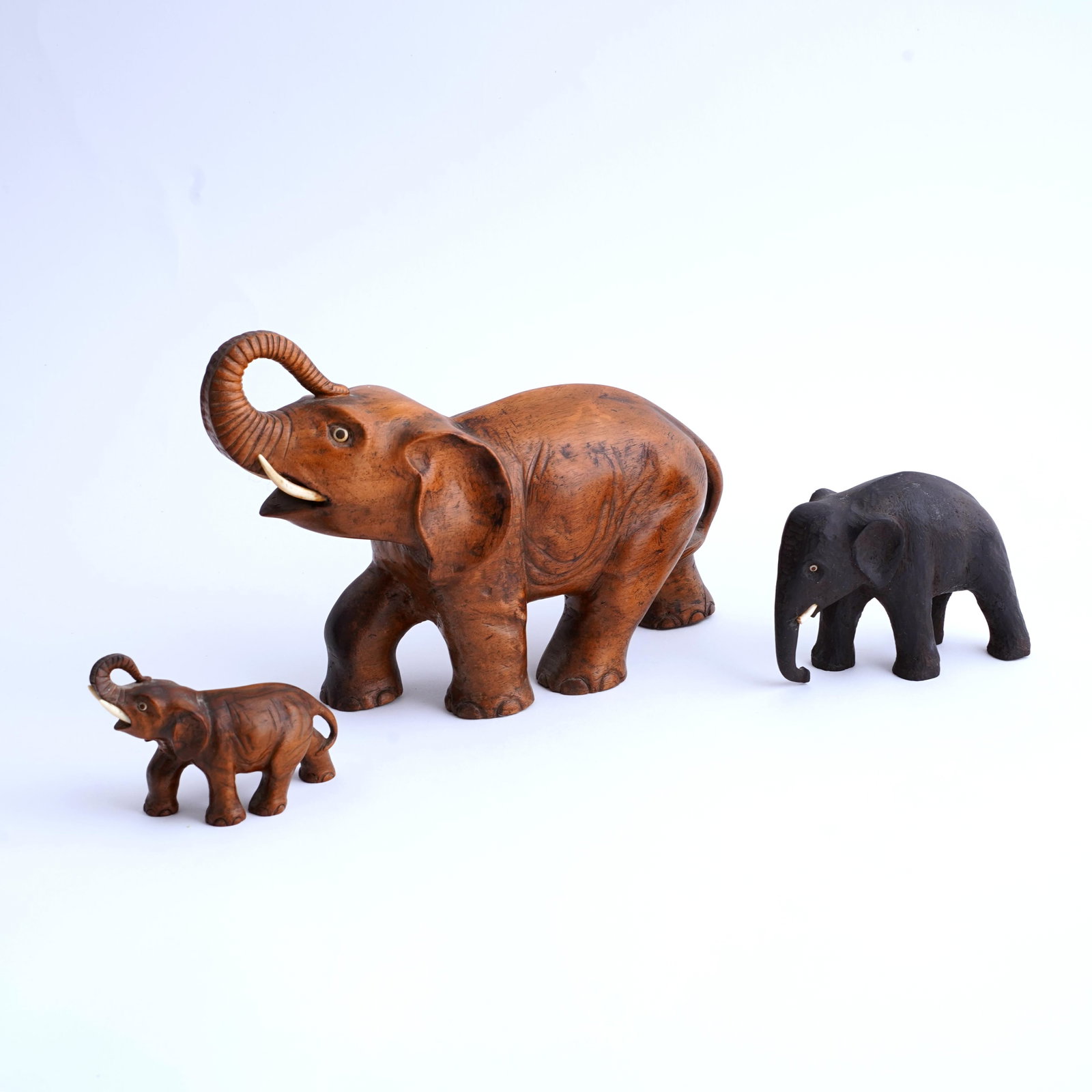 Group of Carved Wooden Elephant Figures (1 of 3)