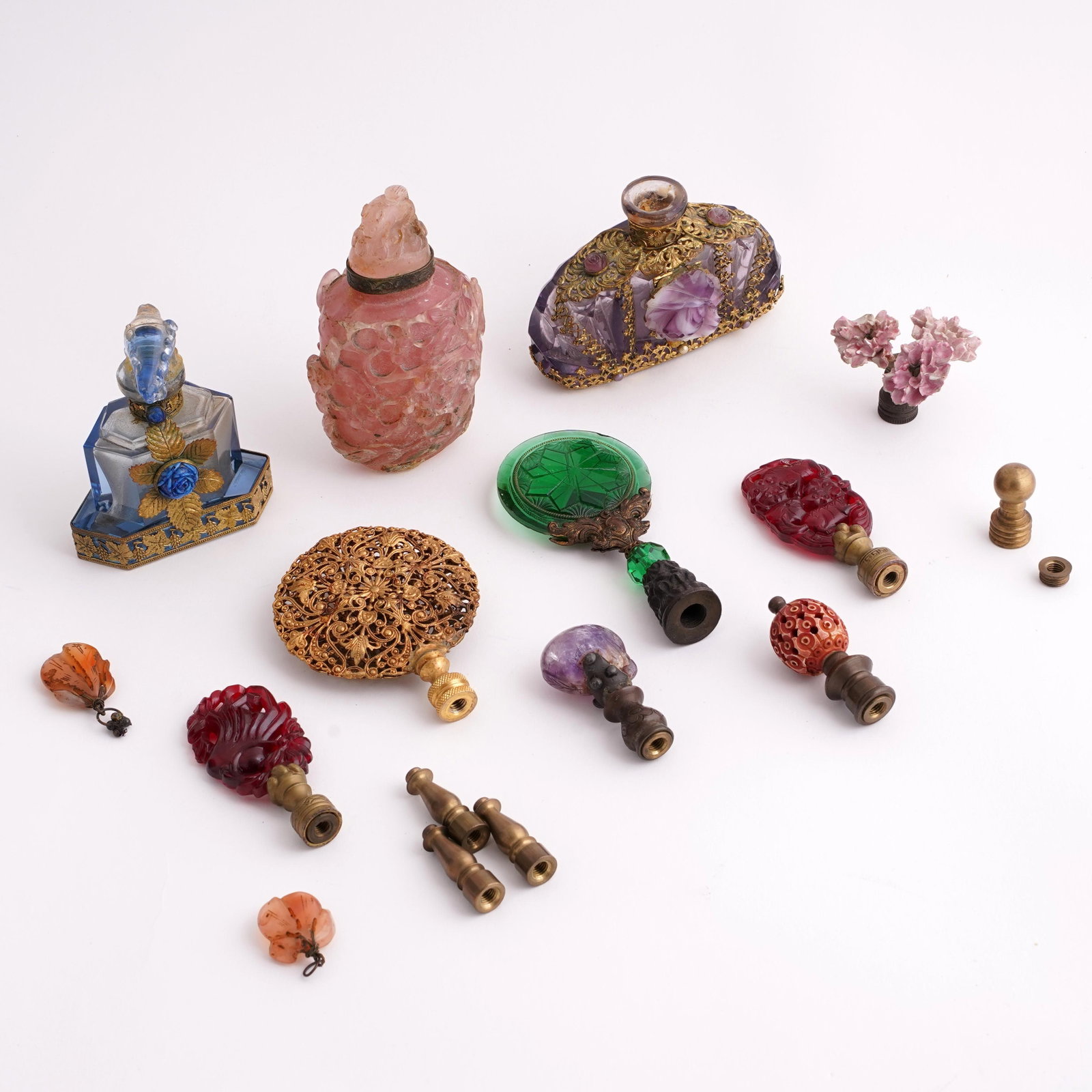 Group of Decorative Glass Lamp Finials, Perfume Bottles, and Vanity Articles (1 of 4)