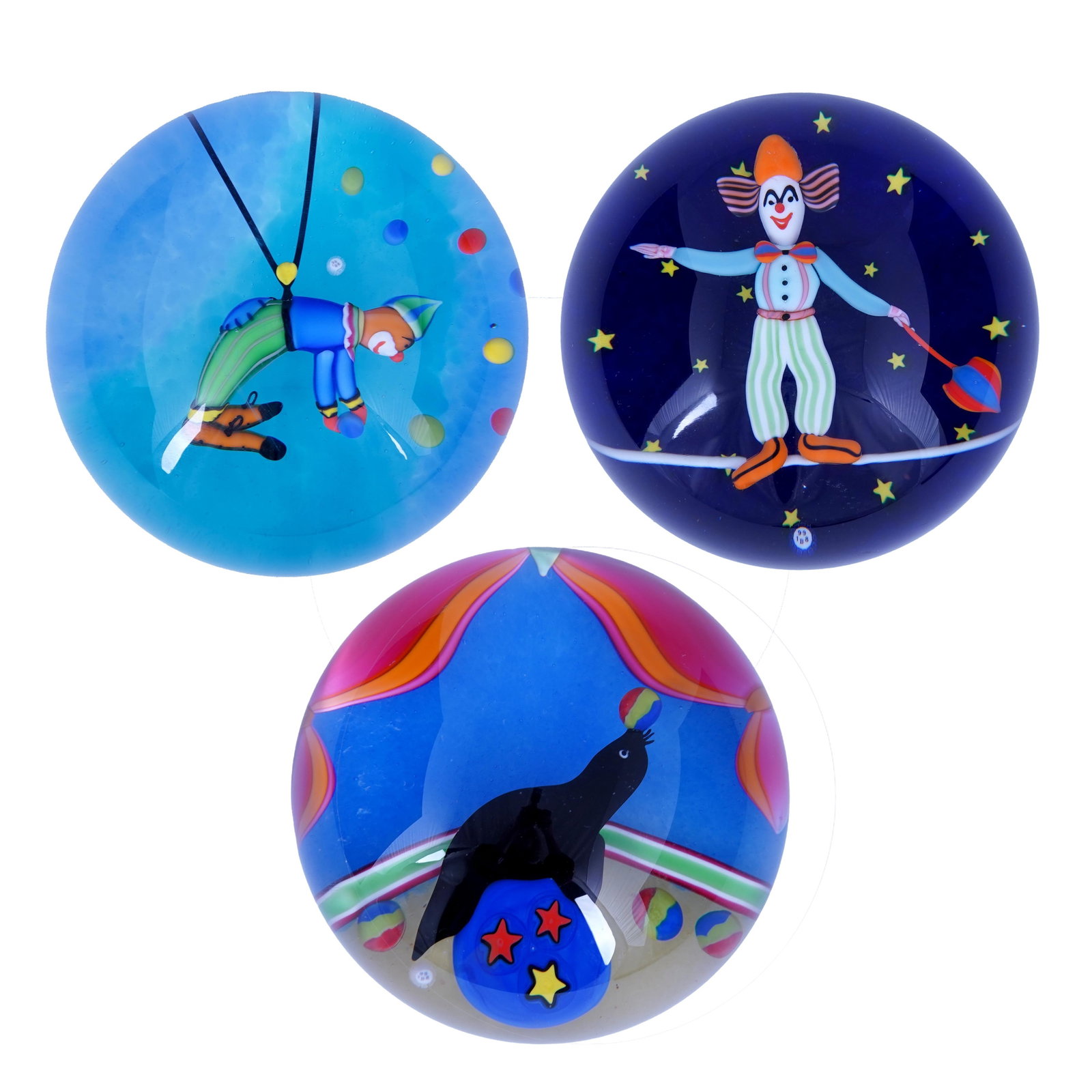 Three Baccarat Circus-Themed Glass Paperweights (1 of 6)