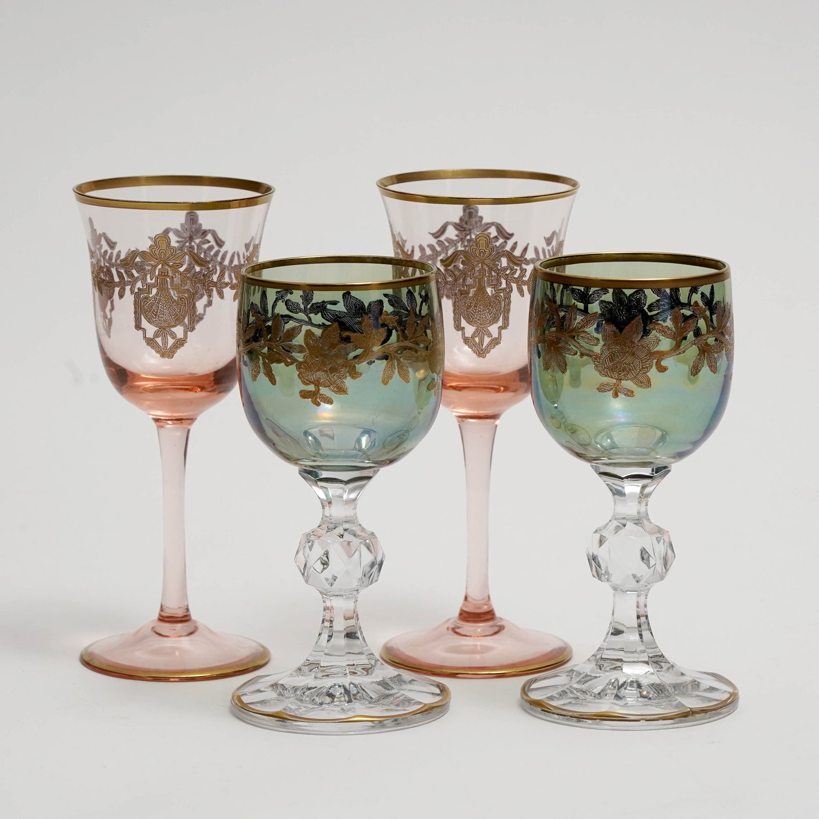 Lot of Four Gilt Decorated Stemmed Glasses (1 of 2)