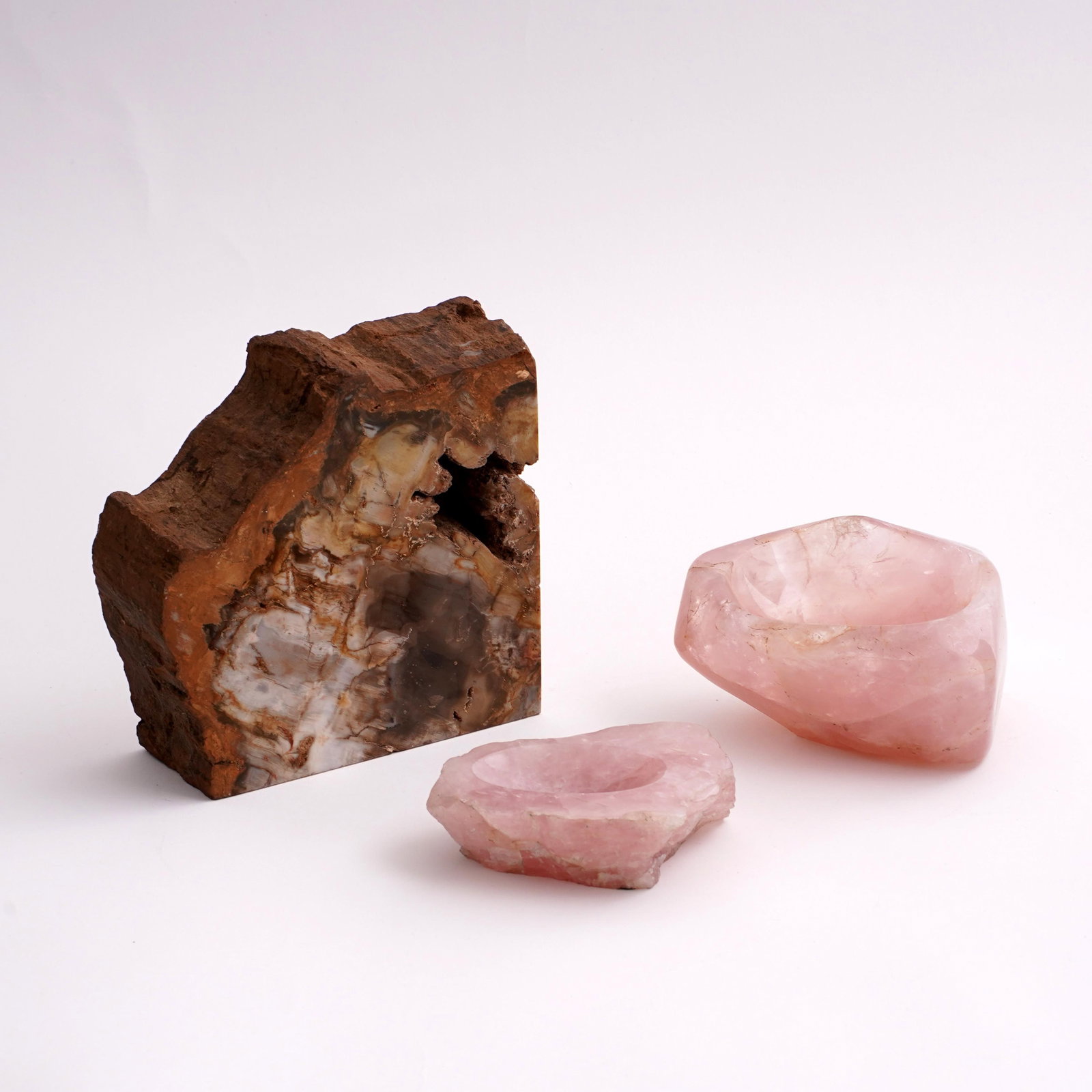 Group of Petrified Wood and Rose Quartz Articles (1 of 3)