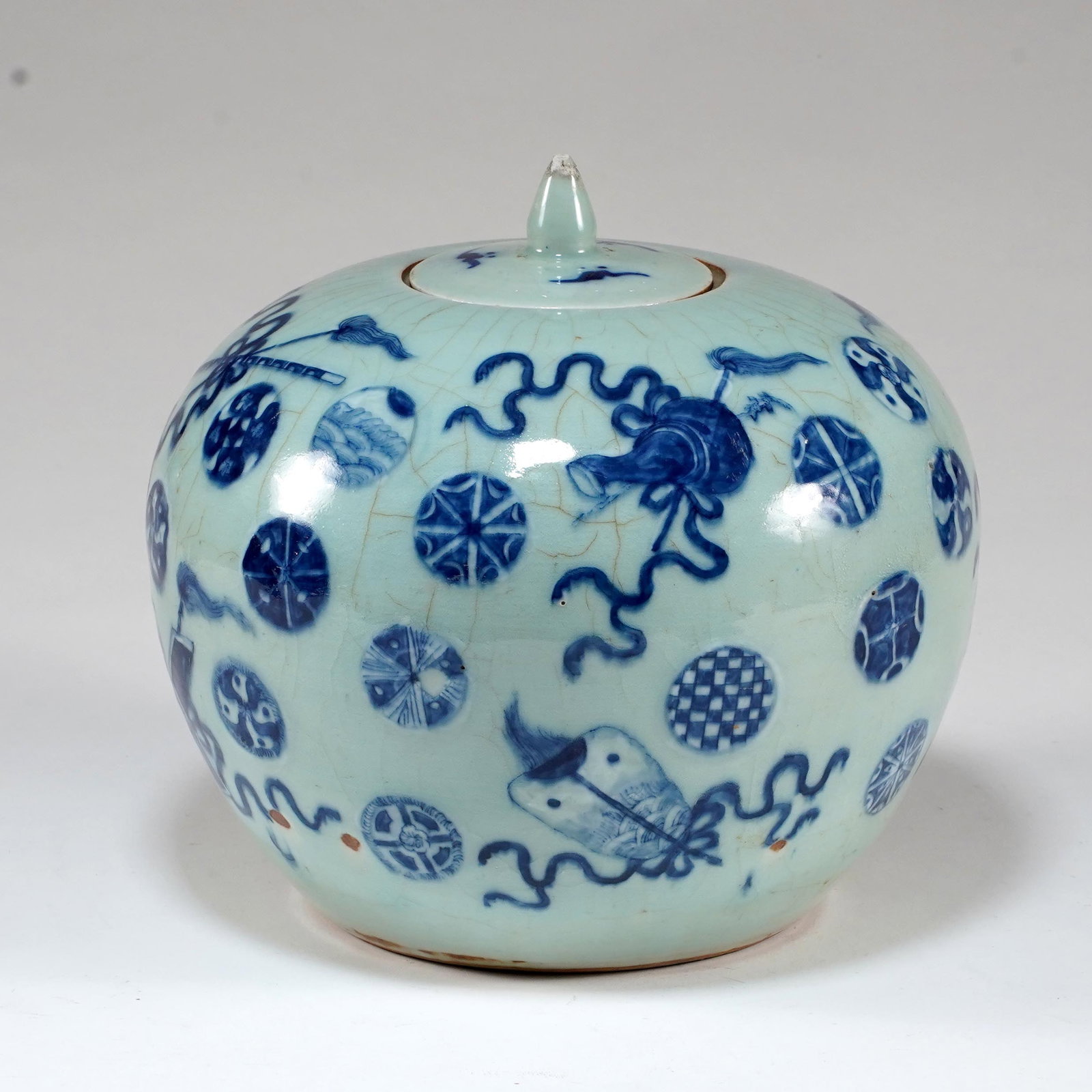 Chinese Blue and White/Celadon Porcelain Covered Jar (1 of 4)
