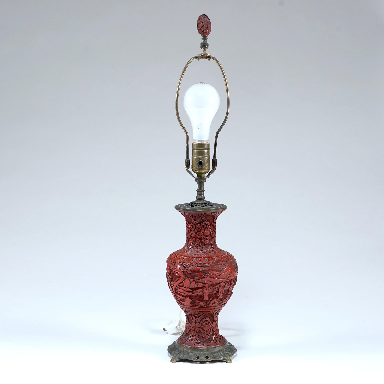 Chinese Cinnabar Carved Vase Lamp (1 of 2)