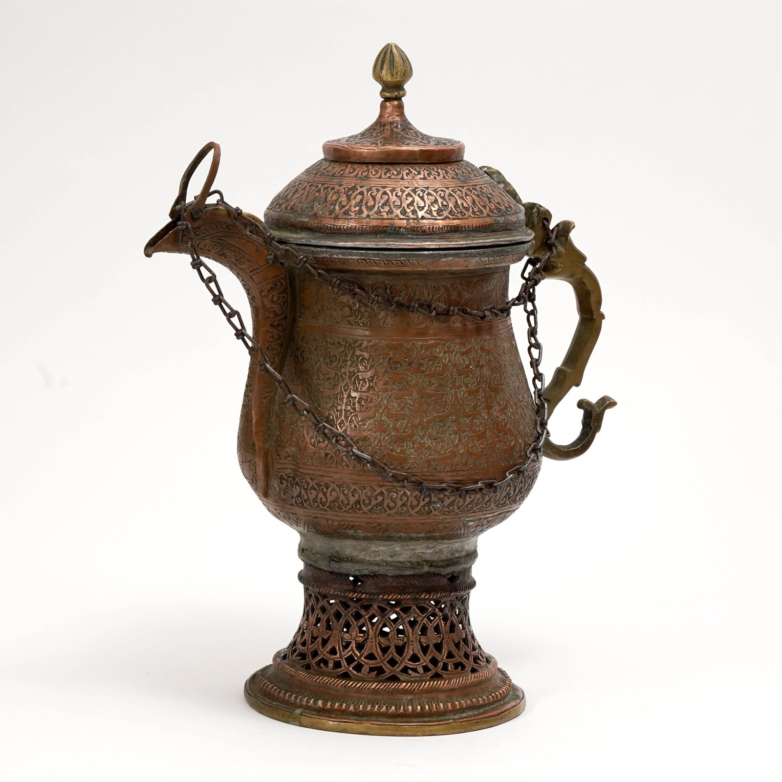 Persian Qajar-Style Engraved Copper Samovar-Form Ewer (1 of 5)