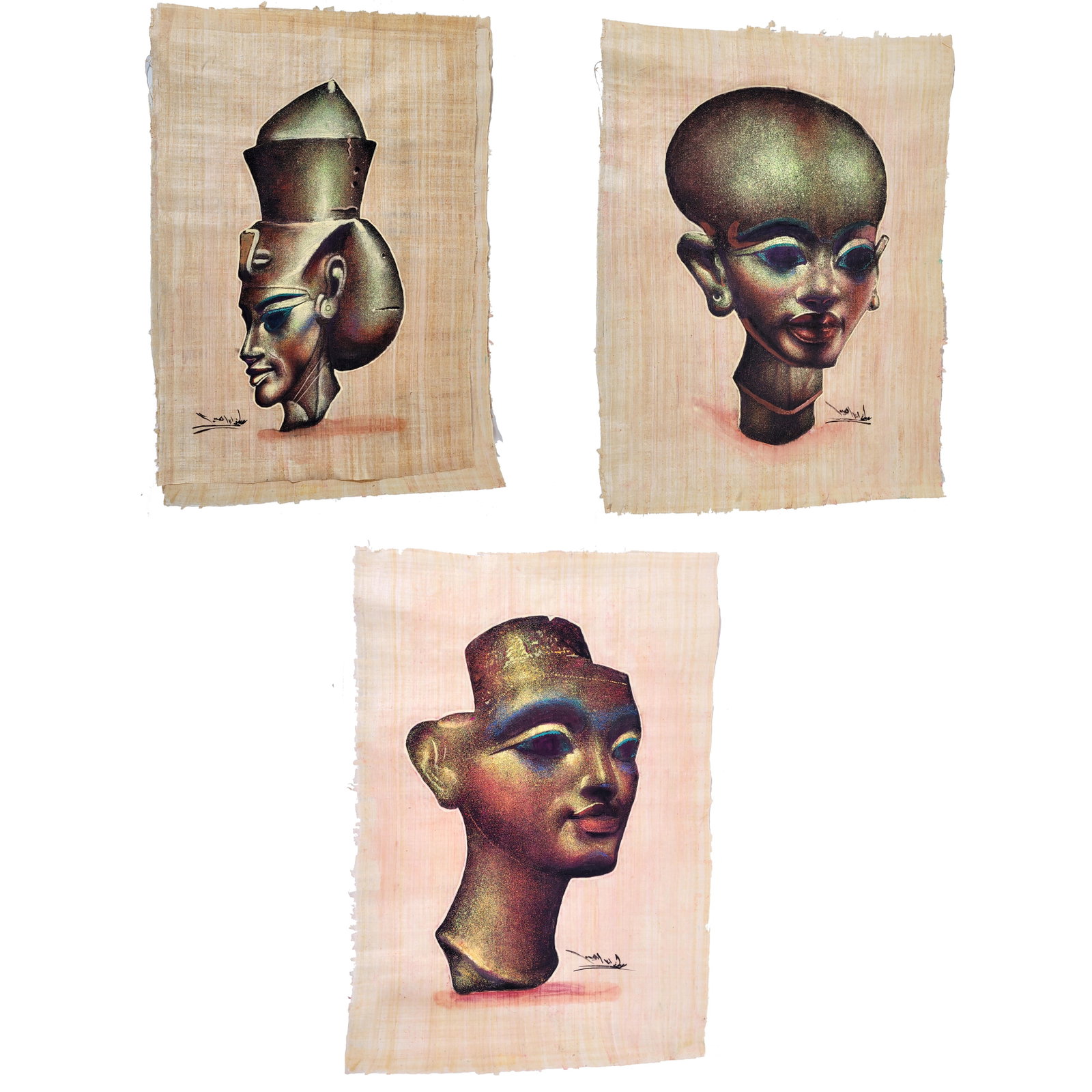 Three Egyptian Papyrus Portrait Paintings of Royal Women (1 of 4)