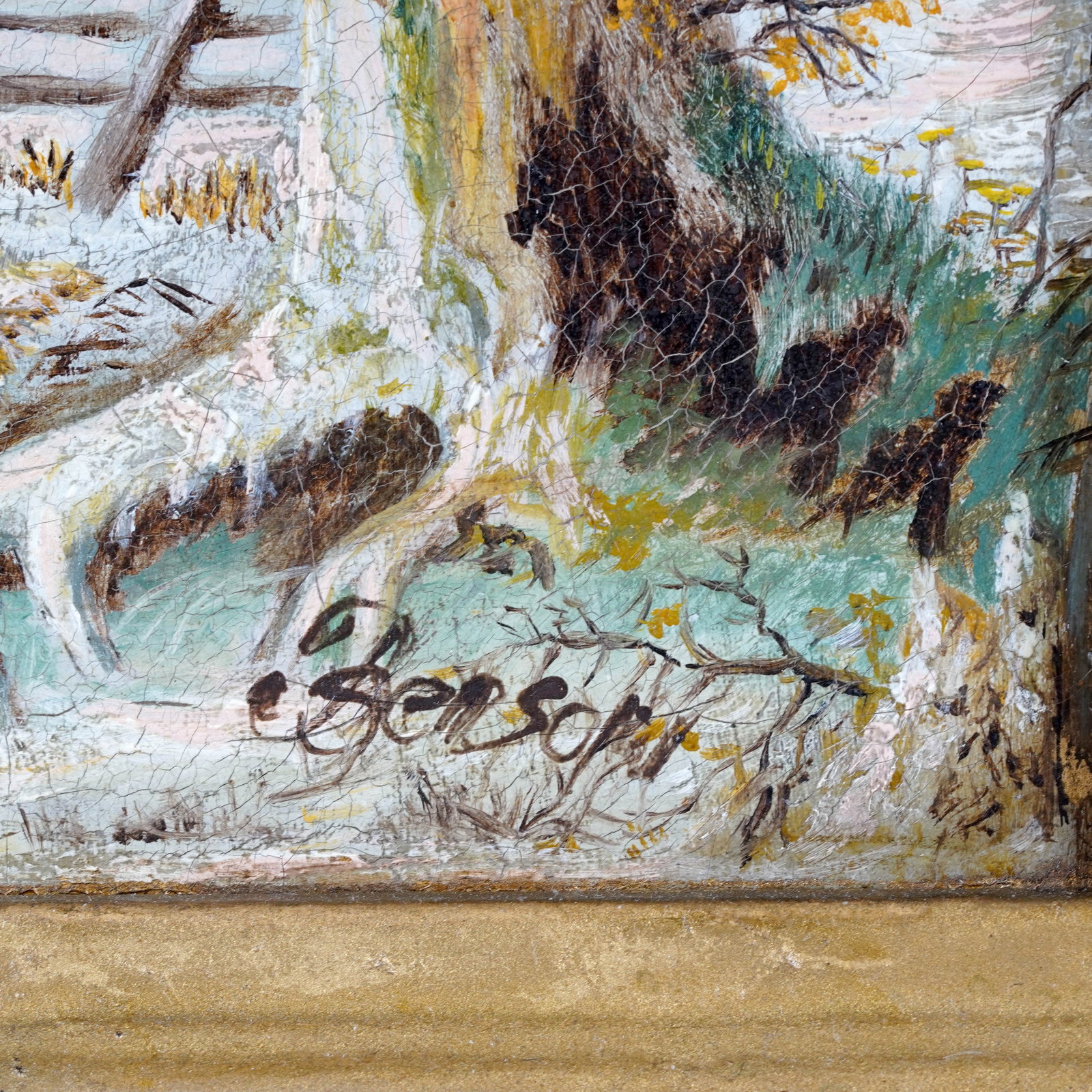 Signed Winter Cottage Landscape - 2