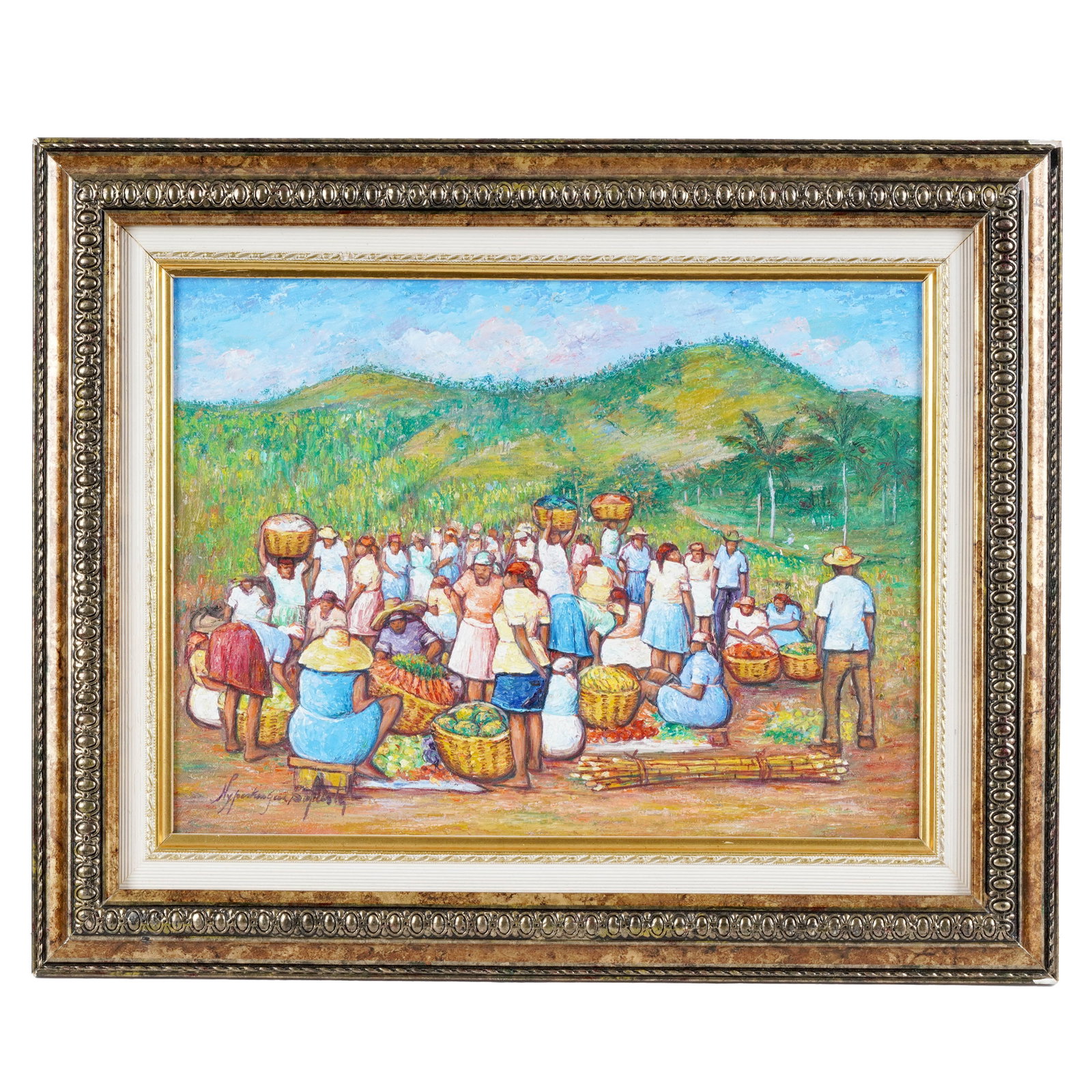 Signed Haitian Market Scene Painting (1 of 3)