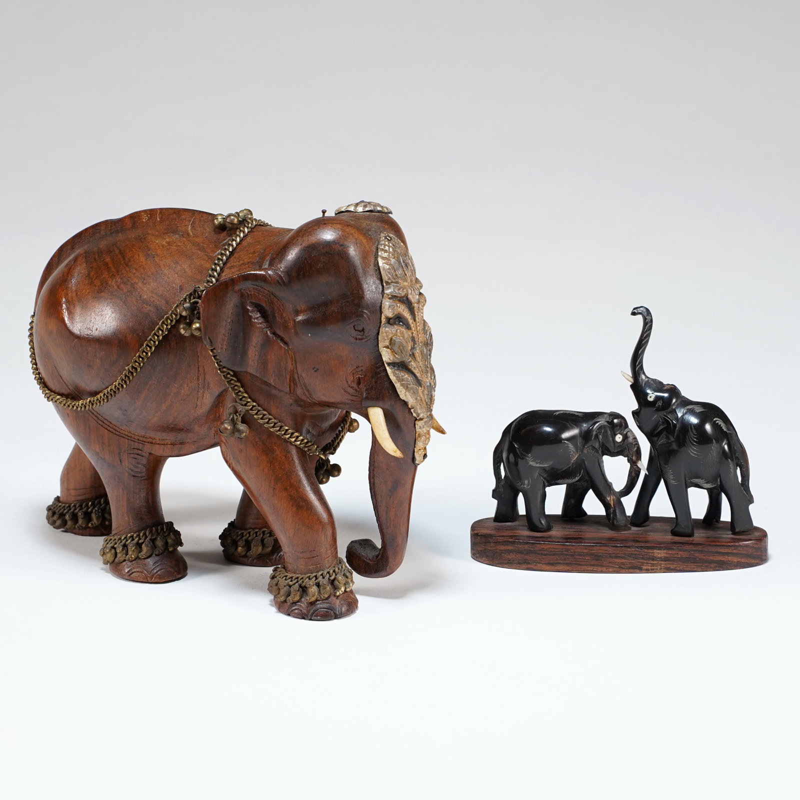 Indian Carved Wood Elephant and African Elephant Group (1 of 2)
