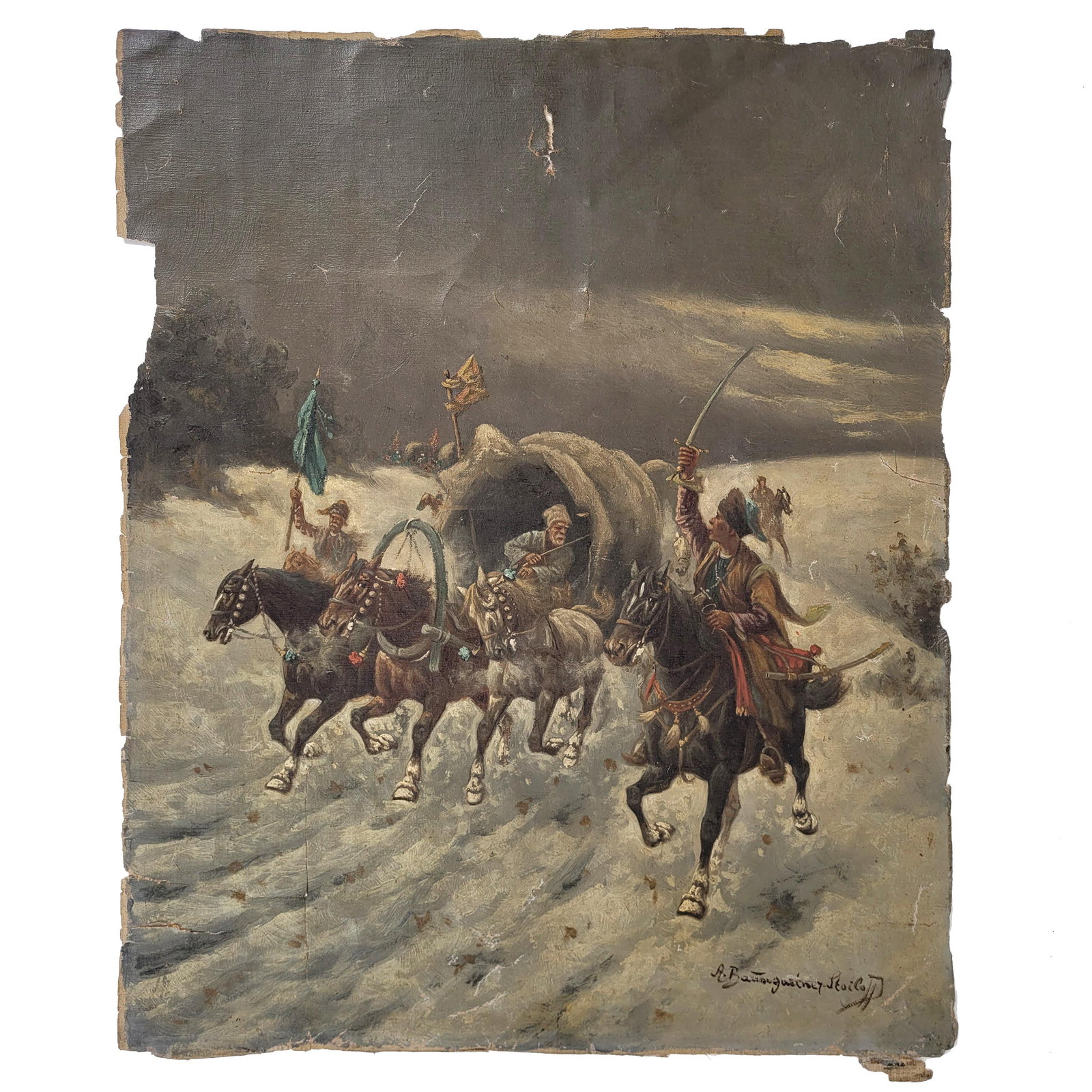 A. Baumgartner-Stoiloff, Orientalist Winter Caravan Scene (1 of 2)