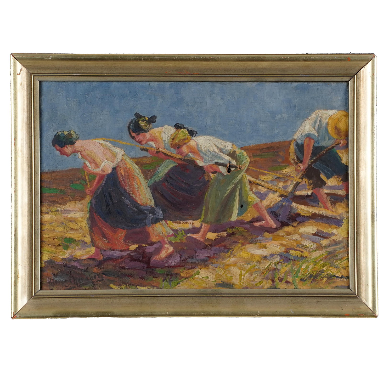 Continental Figural Harvest / Labor Scene Painting (1 of 4)