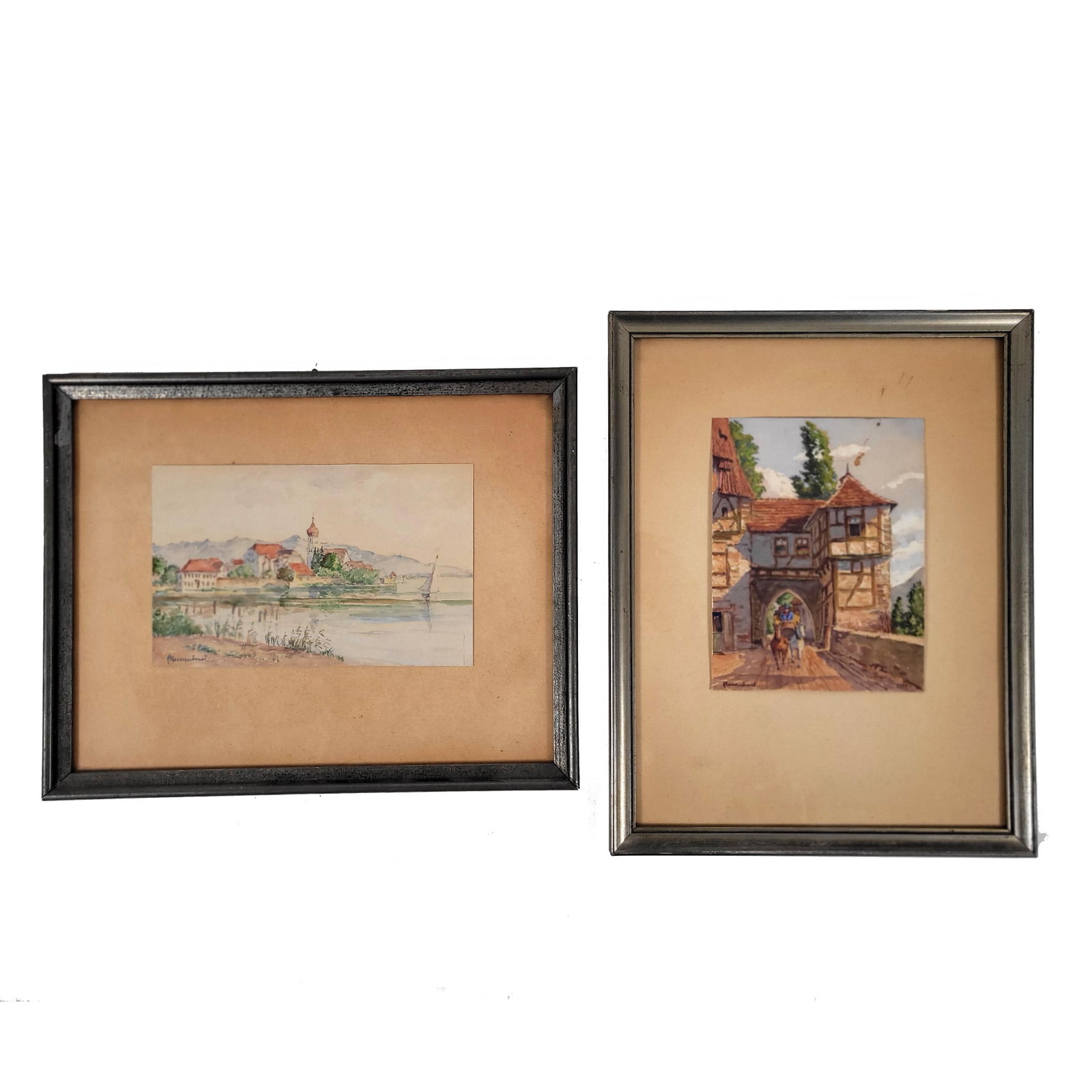 Lot of Two Framed German Watercolors (1 of 4)