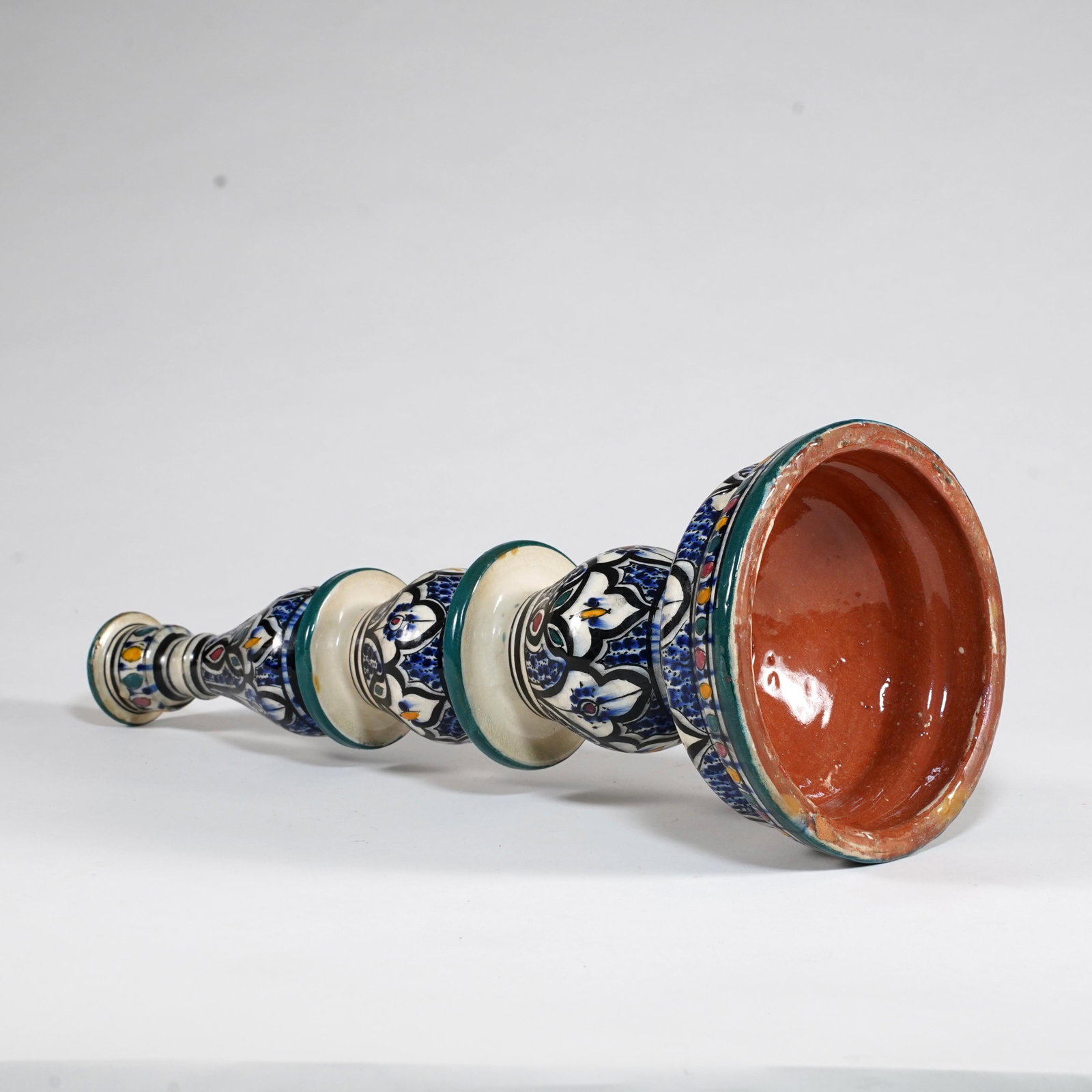 Moroccan Polychrome Glazed Ceramic Candlestick Signed SAFI - 2
