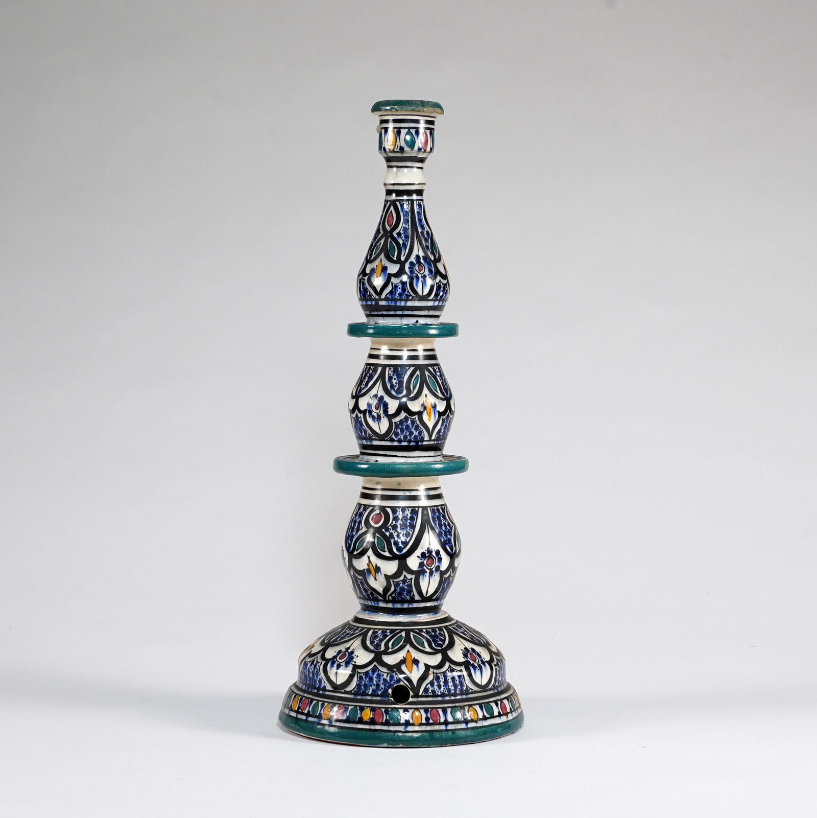 Moroccan Polychrome Glazed Ceramic Candlestick Signed SAFI - 3