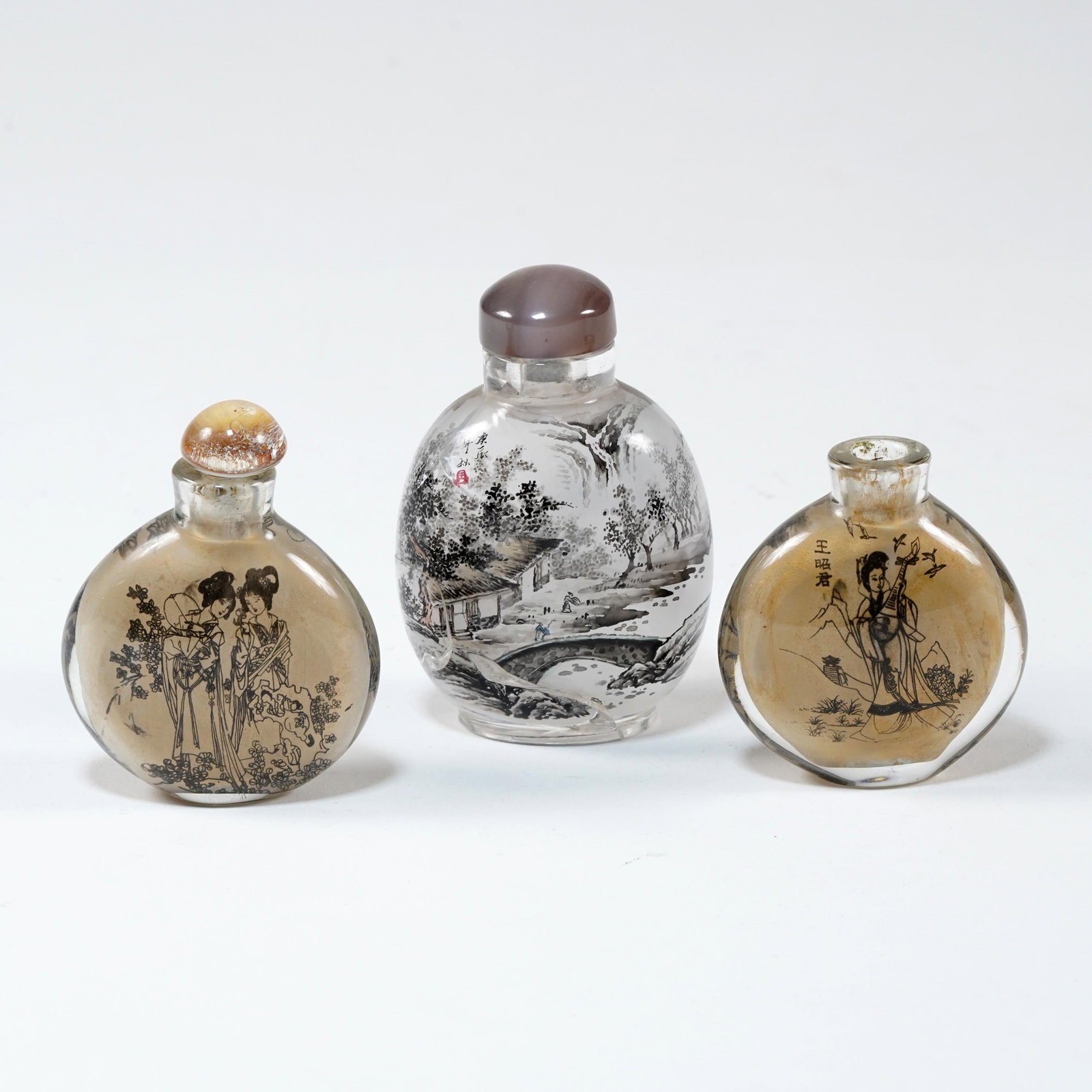 Group of Three Chinese Inside-Painted Glass Snuff Bottles (1 of 3)
