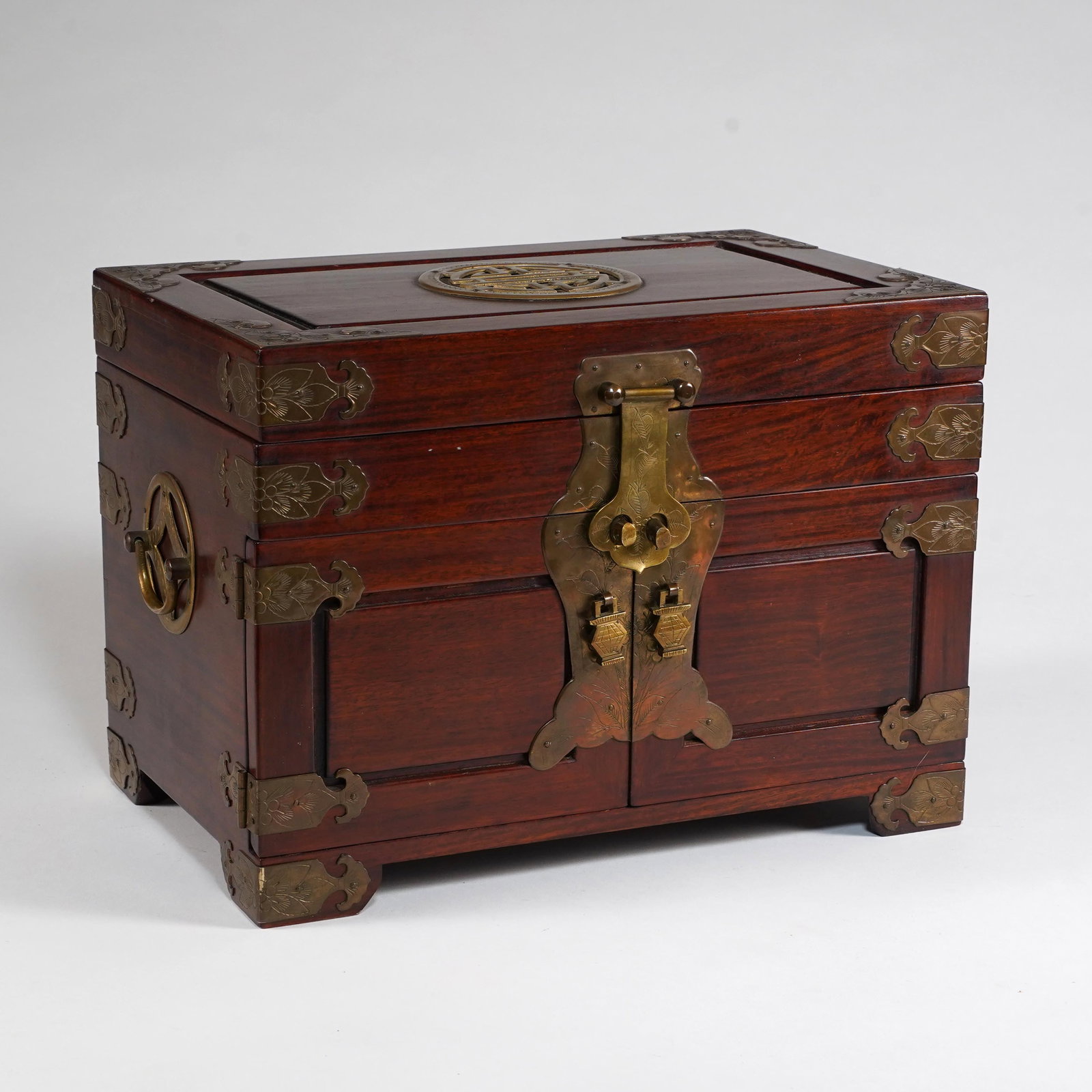 Asian Brass-Mounted Hardwood Jewelry Chest / Table Cabinet (1 of 4)