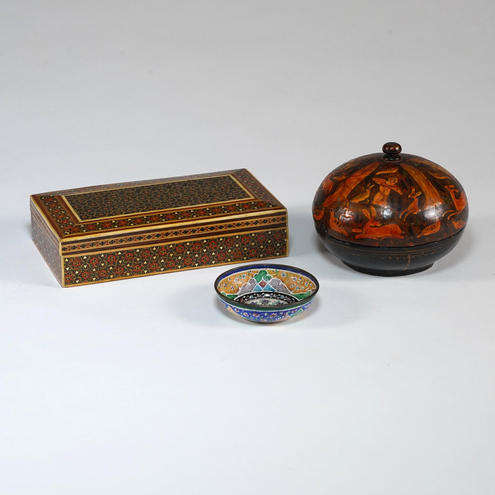 Group of Persian Khatam and Lacquer Articles (1 of 3)