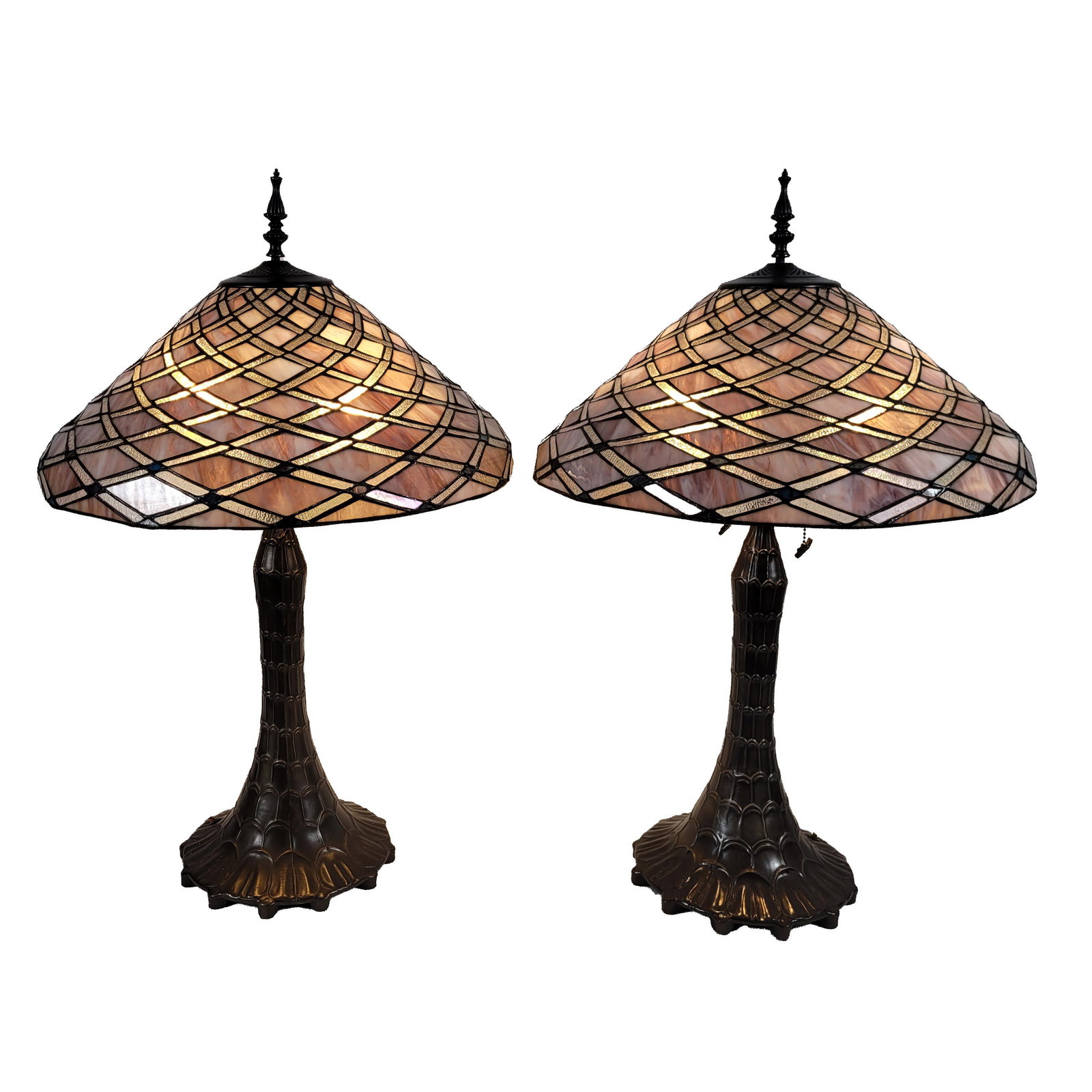 Pair of Tiffany-Style Leaded Glass Table Lamps (1 of 2)