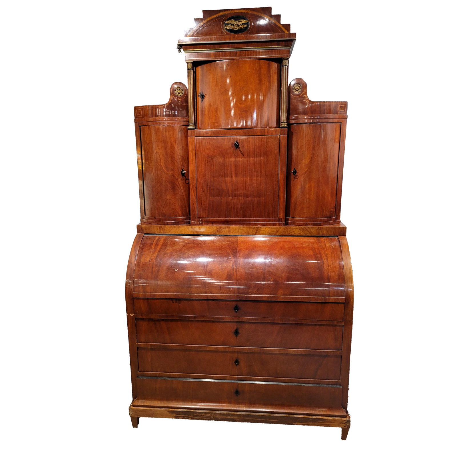 Continental Empire-Style Mahogany Cylinder Secretary Desk (1 of 5)