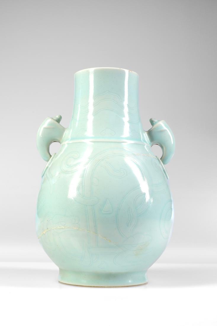 LIGHT BLUE GLAZED DOVE-EAR VASE (1 of 3)